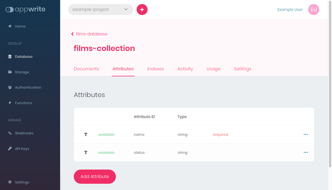 Appwrite collection with attributes Appwrite collection with attributes