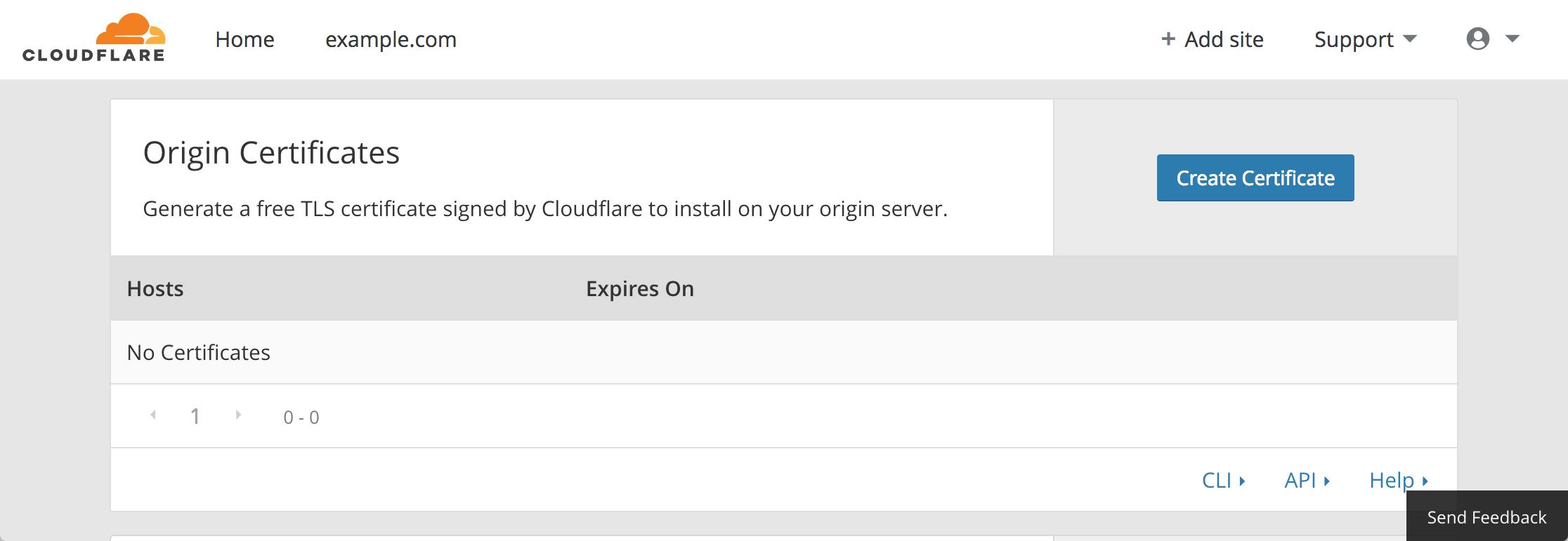 Cloudflare crypto - origin certificates panel Cloudflare crypto - origin certificates panel