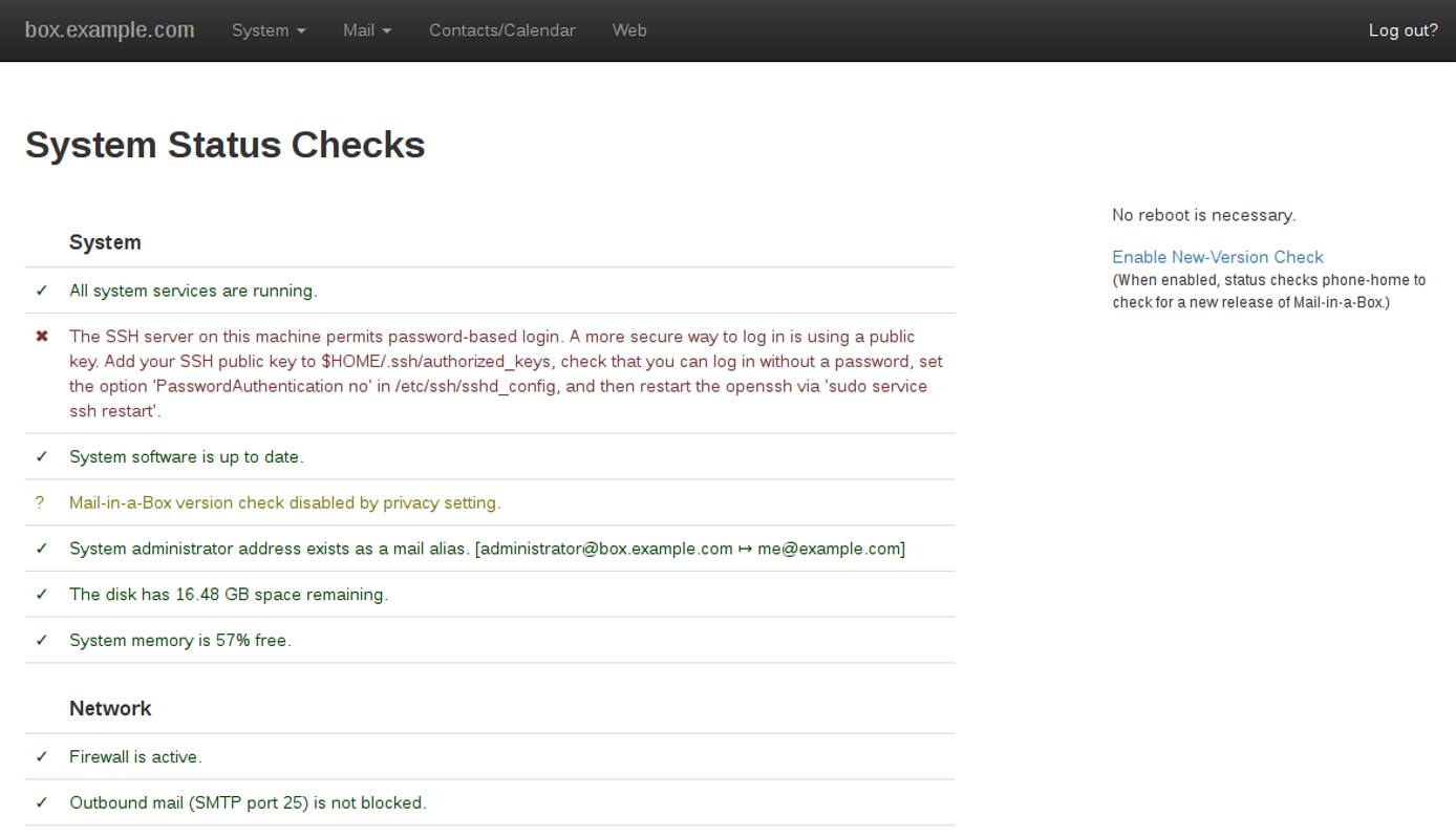 Mail-in-a-Box Control Panel - System Status Checks Mail-in-a-Box Control Panel - System Status Checks