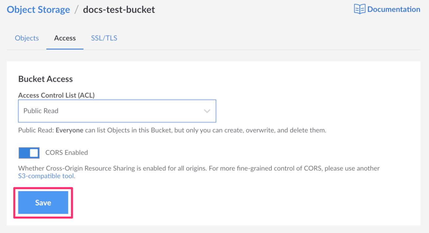 Object Storage Bucket Access Page Save Settings Object Storage Bucket Access Page Save Settings
